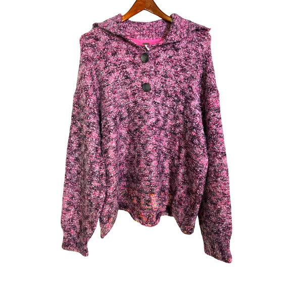 Free People Stellar Knit Pullover Sweater Pink Boucle Collared Button Size Large - Picture 2 of 13